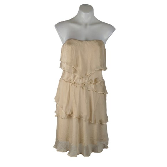 Bardot Dresses & Skirts - Bardot Women's Dress Size 14 Cream Strapless Ruffles Lined Elastic Top